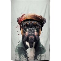 Warren Reed - Designer Boxer Dog With Hat Splashart Tea Towel