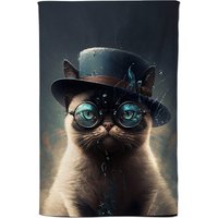 Warren Reed - Designer Siamese Cat With Glasses Splashart Tea Towel