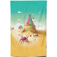 Warren Reed - Designer Crab On A Beach Holiday Tea Towel in Yellow