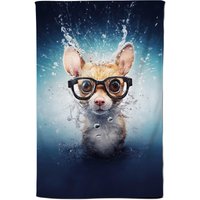 Warren Reed - Designer Splashart Doormouse With Glasses Tea Towel in Blue