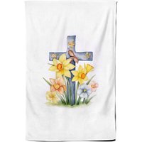Warren Reed - Designer Watercolour Easter Cross with Daffodils Tea Towel