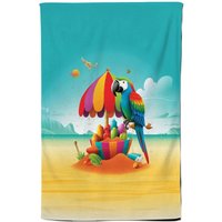 Warren Reed - Designer Parrot On A Beach Holiday Tea Towel in Yellow