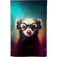 Warren Reed - Designer Ferret With Glasses Splashart Tea Towel in Brown