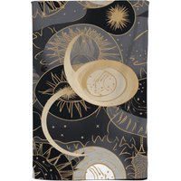 Warren Reed - Designer Abstract Silver Gold Sun & Moon Tea Towel in Grey