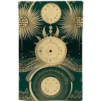 Warren Reed - Designer Green Moon & Sun Abstract Pattern Tea Towel