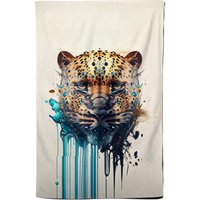 Warren Reed - Designer Leapoard Face Splashart On Light Background Tea Towel in Yellow