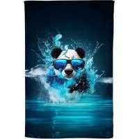Warren Reed - Designer Panda With Glasses Splashart Water Tea Towel in Blue