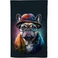 Warren Reed - Designer French Bulldog Dog With Glasses Splashart Tea Towel