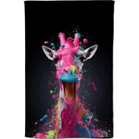 Warren Reed - Designer Splashart Giraffe Face Pink Tea Towel