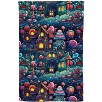 Warren Reed - Designer Whimsical Gingerbread House Pattern Tea Towel in Blue