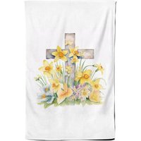 Warren Reed - Designer Boho Watercolour, Easter Cross with Daffodils Tea Towel