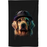 Warren Reed - Designer Golden Retriever Dog With Glasses Splashart Tea Towel