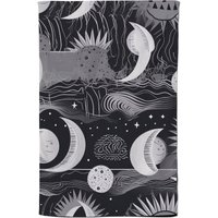 Warren Reed - Designer Abstract Black White Moon & Sun Tea Towel in Grey
