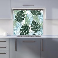 Warren Reed - Designer Tropical Pattern, Bright Plants, Flowers Kitchen Splashback in Green | Size: 600mm x 750mm
