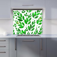 Warren Reed - Designer Watercolor Abstract Leaves Kitchen Splashback in Green | Size: 600mm x 600mm