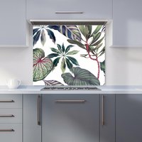 Warren Reed - Designer Watercolor Tropical Leaf Kitchen Splashback in Green | Size: 600mm x 600mm