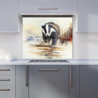 Warren Reed - Designer Wading Badger Watercolour Kitchen Splashback in Brown | Size: 600mm x 750mm