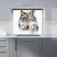 Warren Reed - Designer Wolf Watercolour Kitchen Splashback in Brown | Size: 600mm x 600mm