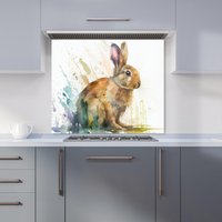 Warren Reed - Designer Rabbit Splash Watercolour Kitchen Splashback in Brown | Size: 700mm x 750mm