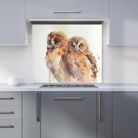 Warren Reed - Designer Loving Tawny Owls Watercolour Kitchen Splashback in Brown | Size: 600mm x 750mm