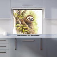 Warren Reed - Designer Sloth Watercolour Kitchen Splashback in Brown | Size: 900mm x 650mm