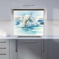 Warren Reed - Designer Hunting Polar Bear Watercolour Kitchen Splashback in Brown | Size: 900mm x 750mm