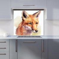 Warren Reed - Designer Fox Watercolour Kitchen Splashback in Brown | Size: 600mm x 600mm