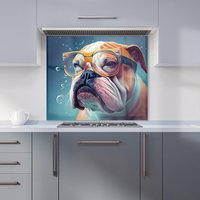 Warren Reed - Designer Bulldog With Glasses Splashart Kitchen Splashback in Brown | Size: 700mm x 750mm