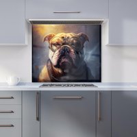 Warren Reed - Designer Bulldog With Glasses Splashart Golden Kitchen Splashback in Brown | Size: 700mm x 650mm
