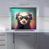 Warren Reed - Designer Ferret With Glasses Splashart Kitchen Splashback in Brown | Size: 600mm x 650mm
