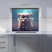 Warren Reed - Designer Ferret With Glasses Splashart Water Kitchen Splashback in Blue | Size: 600mm x 750mm