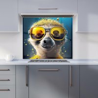 Warren Reed - Designer Meerkat With Golden Glasses Splashart Kitchen Splashback in Yellow | Size: 600mm x 750mm
