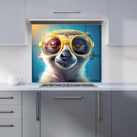 Warren Reed - Designer Meerkat With Glasses Splashart Kitchen Splashback in Yellow | Size: 900mm x 750mm