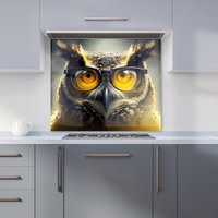 Warren Reed - Designer Owl With Glasses Splashart Kitchen Splashback in Yellow | Size: 600mm x 750mm