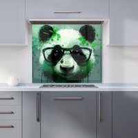 Warren Reed - Designer Panda With Glasses, Green Splashart Kitchen Splashback | Size: 700mm x 750mm