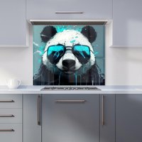 Warren Reed - Designer Panda With Blue Glasses Splashart Kitchen Splashback | Size: 600mm x 600mm