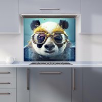 Warren Reed - Designer Panda With Golden Glasses Splashart Kitchen Splashback in Yellow | Size: 700mm x 650mm