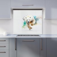 Warren Reed - Designer Charging Polar Bear Kitchen Splashback in White | Size: 900mm x 750mm