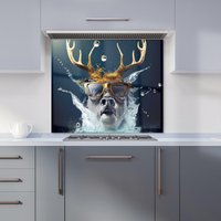 Warren Reed - Designer Stag With Glasses Splashart Kitchen Splashback in Grey | Size: 900mm x 650mm