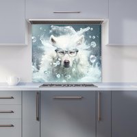 Warren Reed - Designer White Wolf With Glasses Splashart Kitchen Splashback | Size: 600mm x 600mm