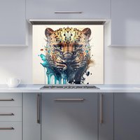 Warren Reed - Designer Leapoard Face Splashart, Light Background Kitchen Splashback in Yellow | Size: 600mm x 600mm