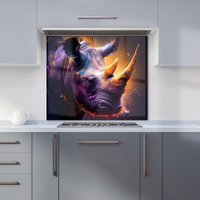 Warren Reed - Designer Golden Rhino Face Splashart Kitchen Splashback in Grey | Size: 700mm x 750mm