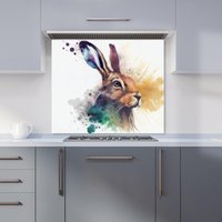 Warren Reed - Designer Hare Close Up Splashart Kitchen Splashback in Brown | Size: 600mm x 650mm