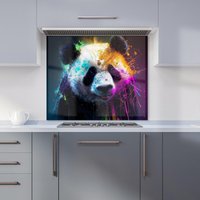 Warren Reed - Designer Panda Face Splashart Colourful Kitchen Splashback in Blue | Size: 900mm x 650mm