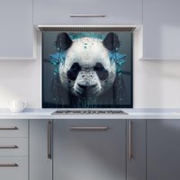 Warren Reed - Designer Panda Face Splashart Dark Background Kitchen Splashback in Blue | Size: 600mm x 750mm
