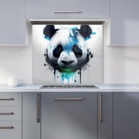 Warren Reed - Designer Panda Face Splashart Light Background Kitchen Splashback in Blue | Size: 600mm x 650mm