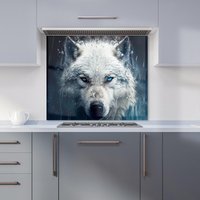 Warren Reed - Designer White Wolf Face Splashart Kitchen Splashback | Size: 600mm x 750mm