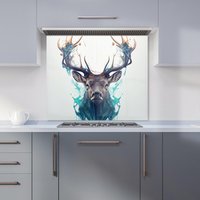 Warren Reed - Designer Stag Face Splashart Kitchen Splashback in White | Size: 700mm x 650mm