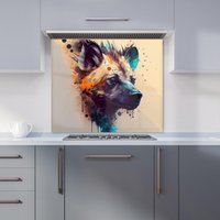 Warren Reed - Designer Hyena Face Splashart Light Background Kitchen Splashback in Brown | Size: 900mm x 650mm