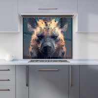 Warren Reed - Designer Hyena Face Splashart Dark Background Kitchen Splashback in Brown | Size: 600mm x 750mm